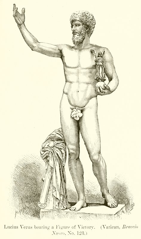 Lucius Verus kantaa voittohahmoa. (Vatikaani, Braccio Nuovo, nro 123) tekijältä English School
