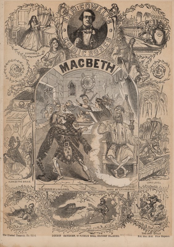 Macbeth, yksi Sam Cowellsin komediallisista lauluista (värilitografia). tekijältä English School