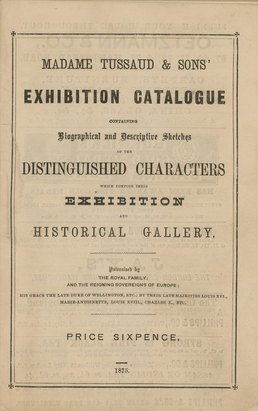 Madame Tussaud & Sons -näyttelyluettelo vuodelta 1875 tekijältä English School