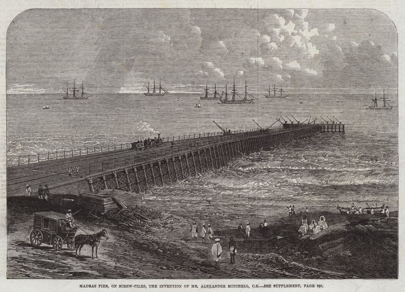 Madras Pier, Screw-Piles, herra Alexander Mitchellin keksintö, CE (kaiverrus) tekijältä English School