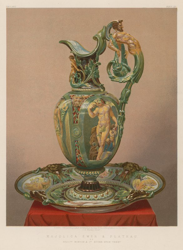 Majolica Ewer and Plateau, herra Minton and Co, Stoke-upon-Trent tekijältä English School