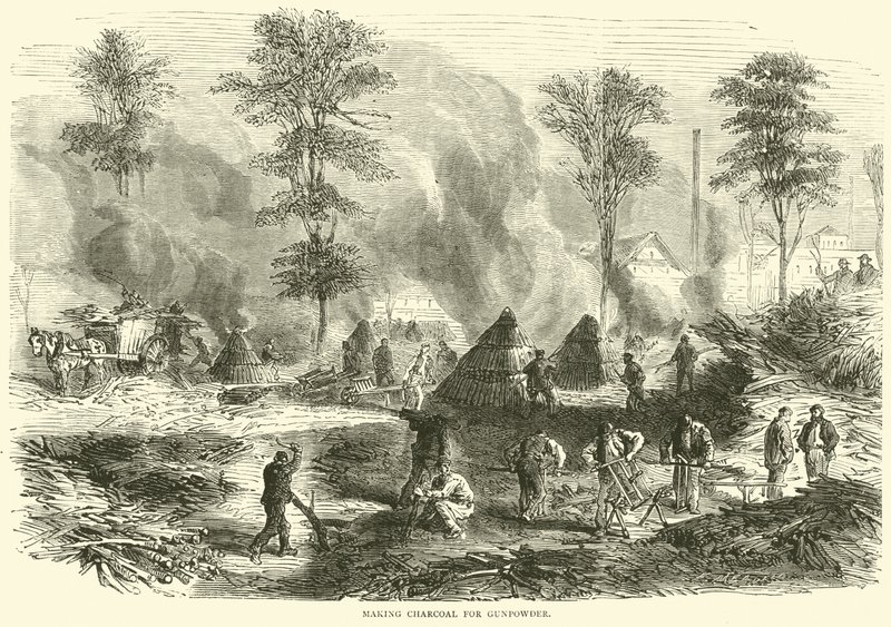 Hiilen valmistus ruutia varten, lokakuu 1870 tekijältä English School