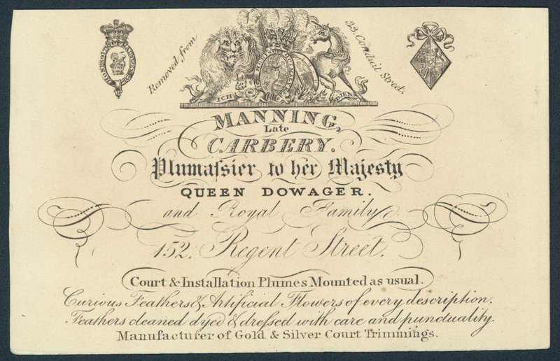 Manning, myöhäinen Carnery, plumassier, kauppakortti tekijältä English School