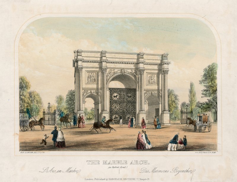 Marble Arch, Oxford Street, Lontoo (värillinen kaiverrus) tekijältä English School