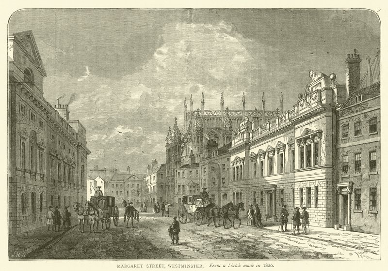 Margaret Street, Westminster, vuonna 1820 tehdystä luonnoksesta (kaiverrus) tekijältä English School