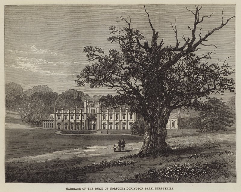 Norfolkin herttuan häät, Donington Park, Derbyshire (kaiverrus) tekijältä English School