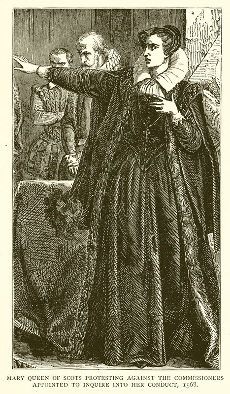 Skottien kuningatar Maria protestoi häntä vastaan, jotka on nimitetty tutkimaan hänen käyttäytymistään, 1568 tekijältä English School