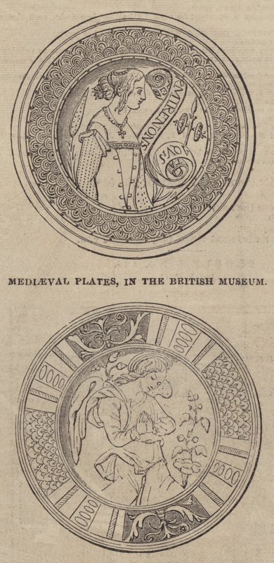 Keskiaikaiset lautaset British Museumissa (kaiverrus) tekijältä English School