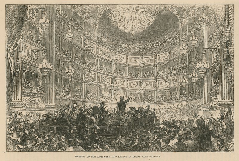 Anti-Corn Law Leaguen kokous Drury Lane -teatterissa tekijältä English School