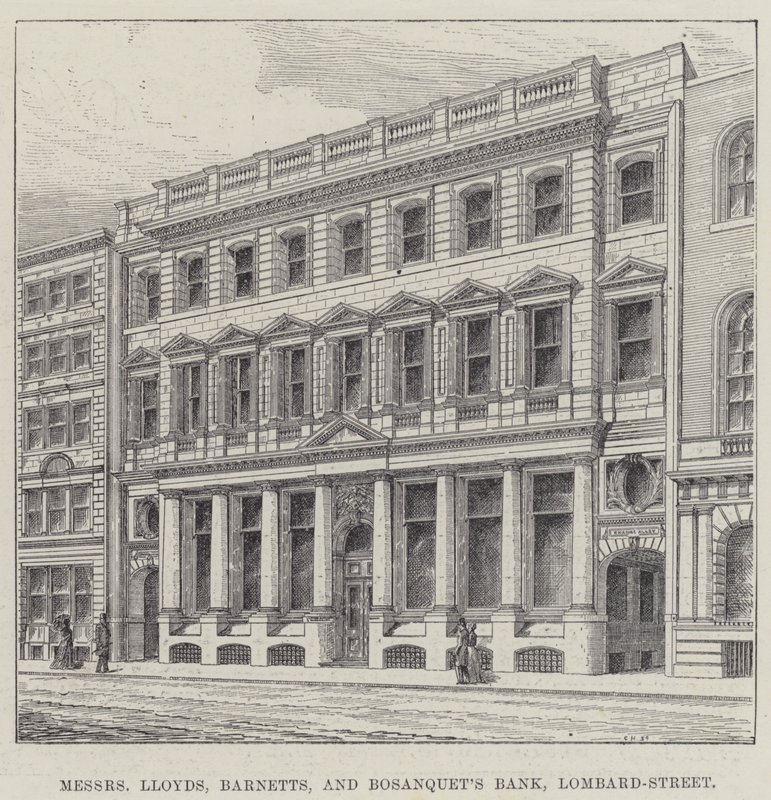 Herra Lloyds, Barnetts ja Bosanquet Bank, Lombard-Street (kaiverrus) tekijältä English School