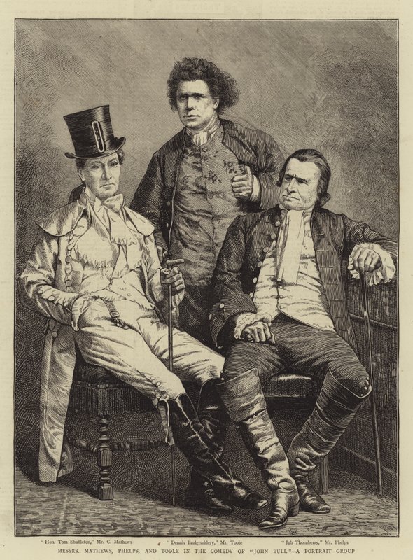 Messers Mathews, Phelps ja Toole komediassa "John Bull", muotokuvaryhmä (kaiverrus) tekijältä English School