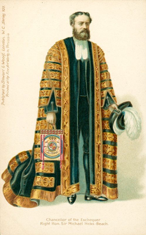Michael Edward Hicks Beach, valtiovarainministeri (värilitografia) tekijältä English School