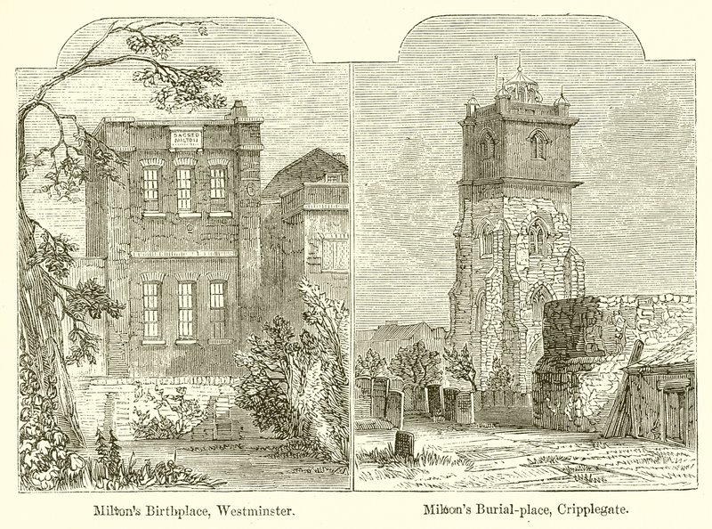 Miltonin syntymäpaikka, Westminster. Miltons Burial-Place, Cripplegate tekijältä English School