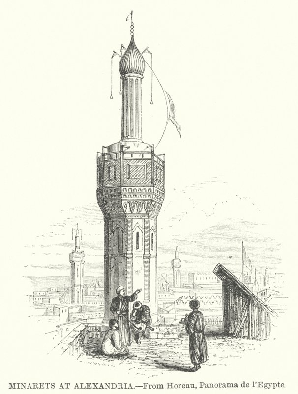 Minareetit Aleksandriassa (kaiverrus) tekijältä English School