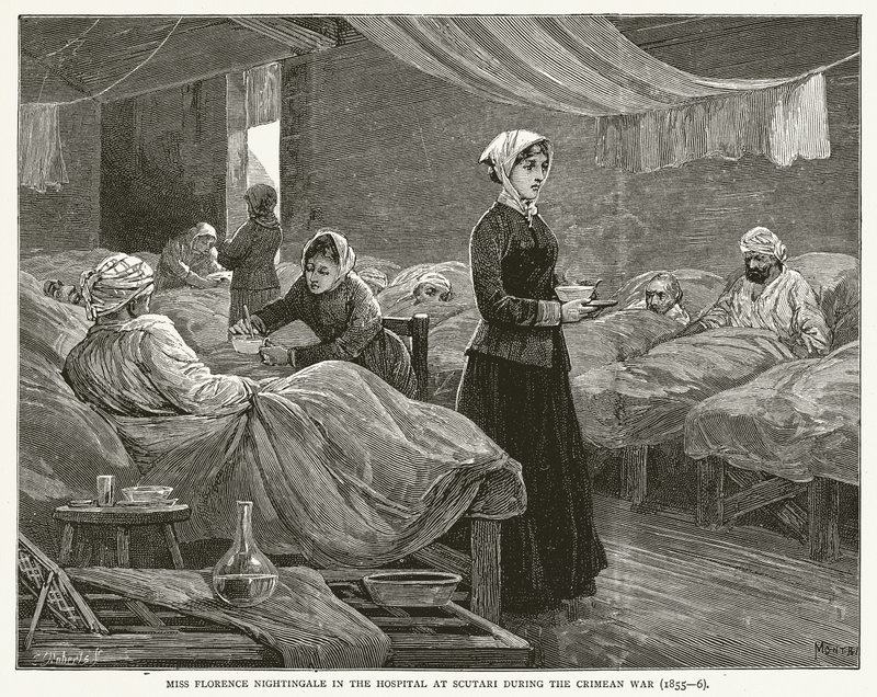 Neiti Florence Nightingale Scutarin sairaalassa Krimin sodan aikana (1855--6) tekijältä English School