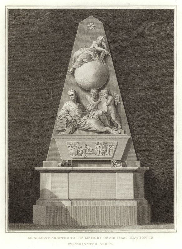 Sir Isaac Newtonin muistolle pystytetty monumentti Westminster Abbeyssa tekijältä English School