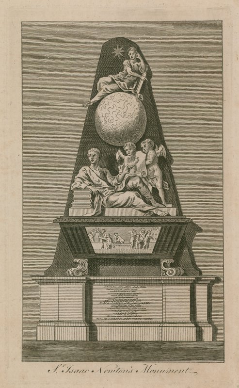 Sir Isaac Newtonin muistomerkki Westminster Abbeyssa tekijältä English School