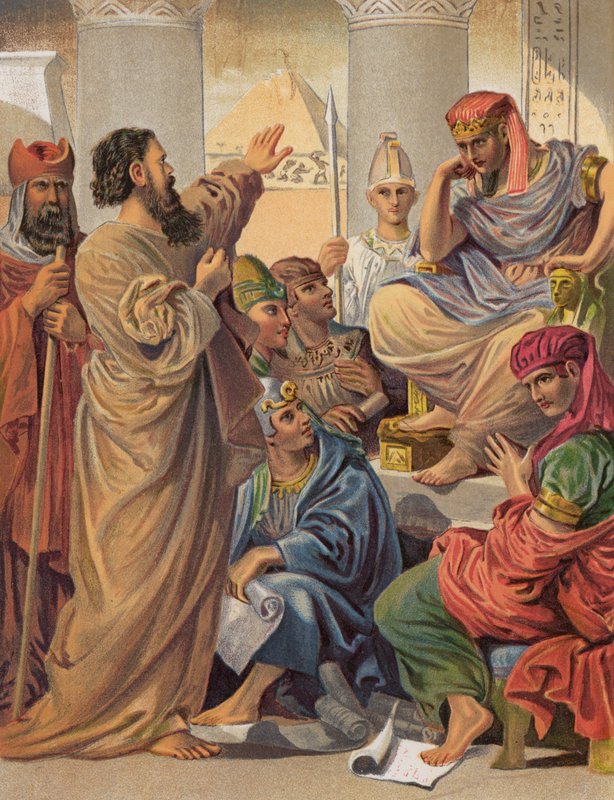 Mooses ja Aaron faraon edessä, Exodus, VII (väri litho) tekijältä English School