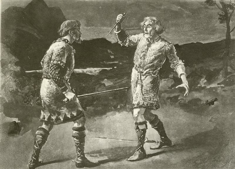 Herra Alexander Macduffina ja herra Irving Macbethinä (syväpaino) tekijältä English School