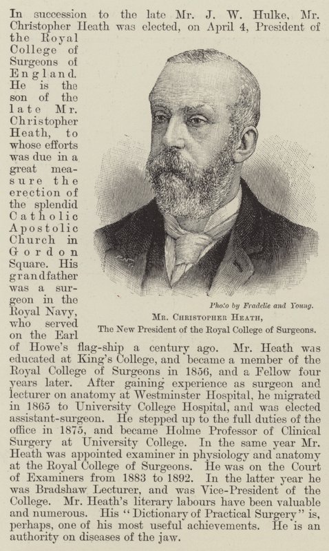 Herra Christopher Heath, Royal College of Surgeonsin uusi presidentti (kaiverrus) tekijältä English School