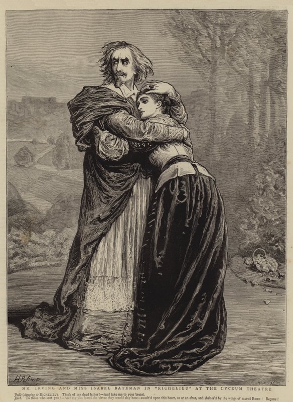 Herra Irving ja neiti Isabel Bateman elokuvassa "Richelieu" Lyceum-teatterissa (kaiverrus) tekijältä English School