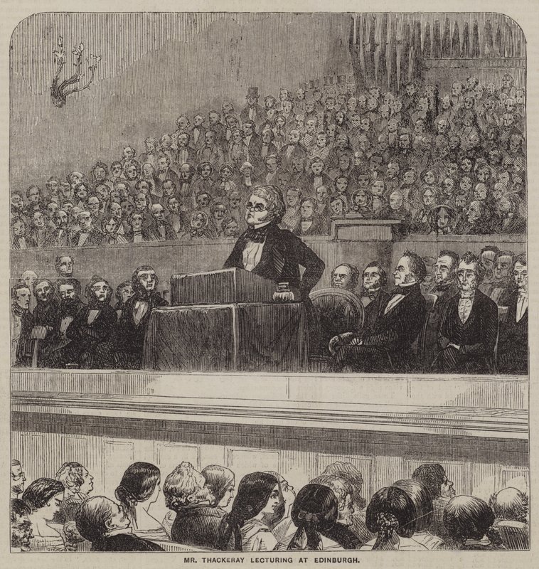 Mr Thackeray luennoimassa Edinburghissa (kaiverrus) tekijältä English School