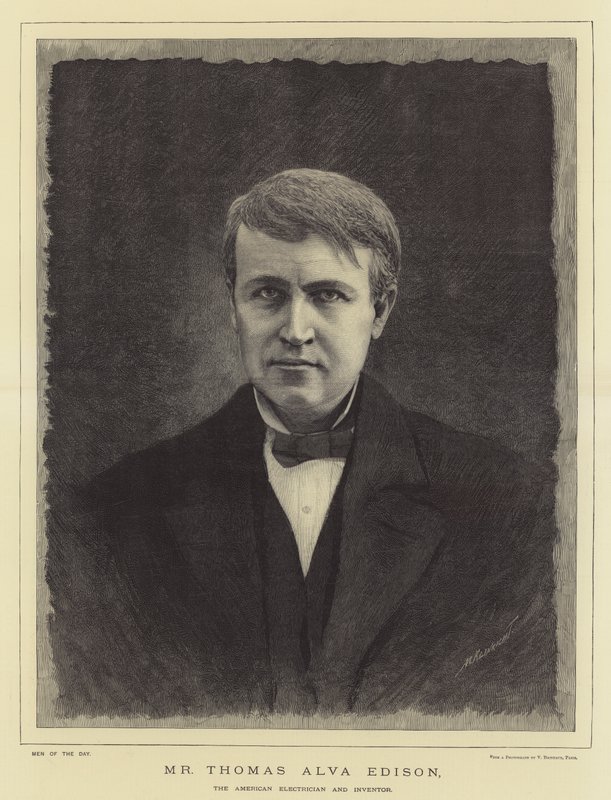 Thomas Alva Edison, amerikkalainen sähköasentaja ja keksijä (kaiverrus) tekijältä English School