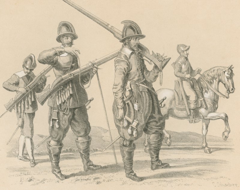 Muskettisoturit tai Fusiliers ja ratsuväki, noin 1650 tekijältä English School