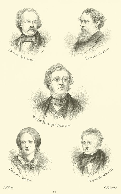 Nathaniel Hawthorne, Charles Dickens, William Makepeace Thackeray, Charlotte Bronte, Thomas De Quincey tekijältä English School