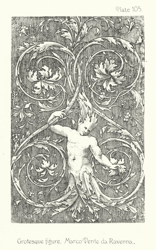 Luonto koristeena: groteski hahmo, Marco Dente da Ravenna (litografia) tekijältä English School