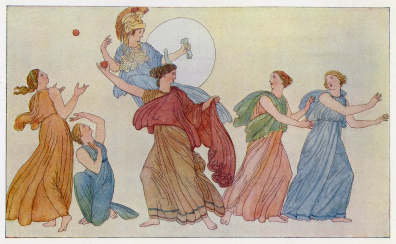 Nausicaa heittää palloa (väri litho) tekijältä English School