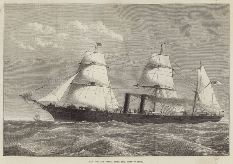 Uusi lähetysalus, HMS Iris, valmistettu teräksestä tekijältä English School