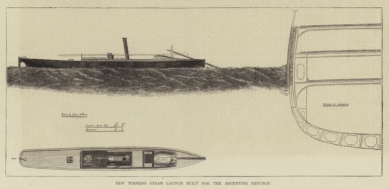 Uusi Argentiinan tasavaltaa varten rakennettu Torpedo Steam Launch (kaiverrus) tekijältä English School