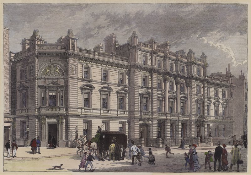 Uusi oikeustalo ja poliisiasema, Bow Street, Lontoo, c1880 (värillinen kaiverrus) tekijältä English School