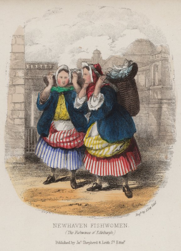 Newhaven fishwomen, Edinburgh (värillinen kaiverrus) tekijältä English School