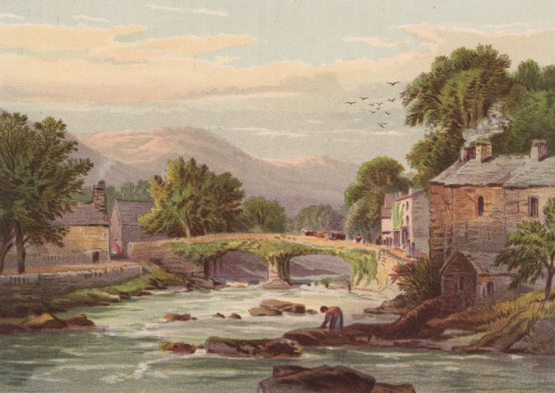 Walesin pohjoispuolella, Beddgelert (väri litho) tekijältä English School