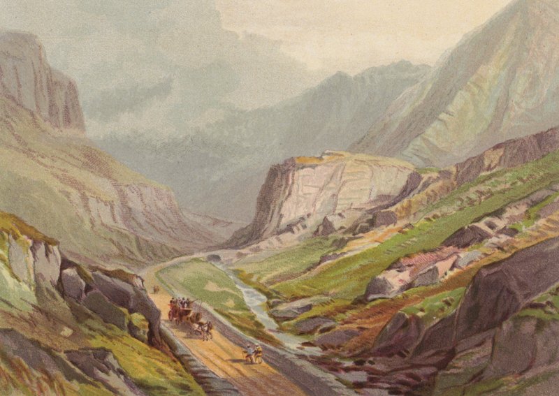 Walesin pohjoispuolella, Llanberisin sola (väri litho) tekijältä English School