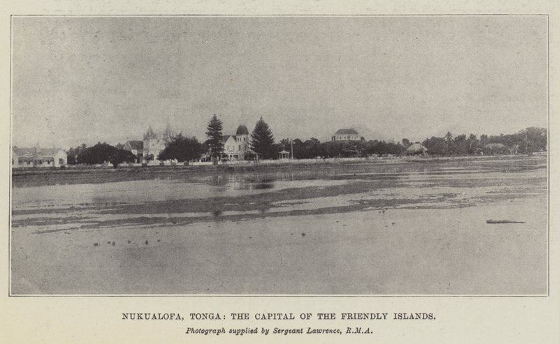 Nukualofa, Tonga, Ystävällisten saarten pääkaupunki (litho) tekijältä English School