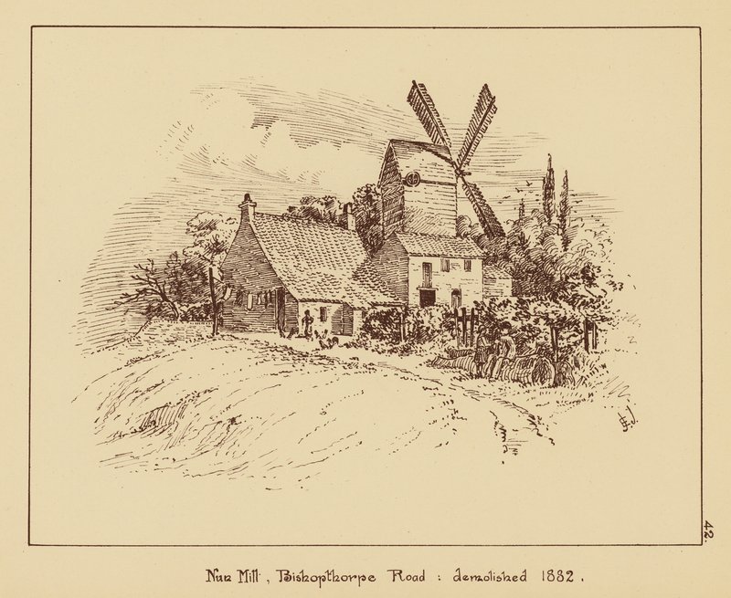Nun Mill, Bishopthorpe Road, purettu 1882 (litografia). tekijältä English School