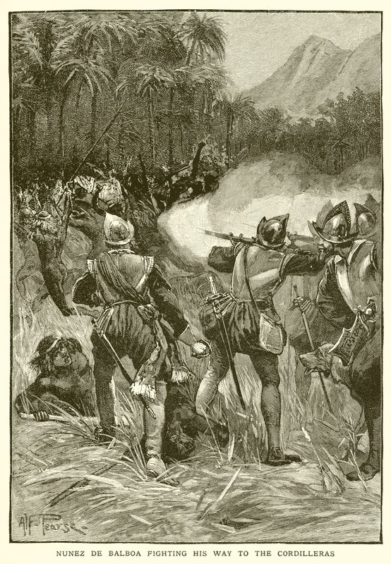 Nunez de Balboa taistelee tiellään Cordilleroille tekijältä English School