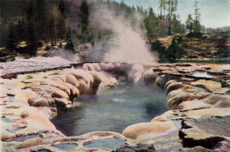 Pitkäkestoinen geysir, Yellowstone Park (väri litho) tekijältä English School