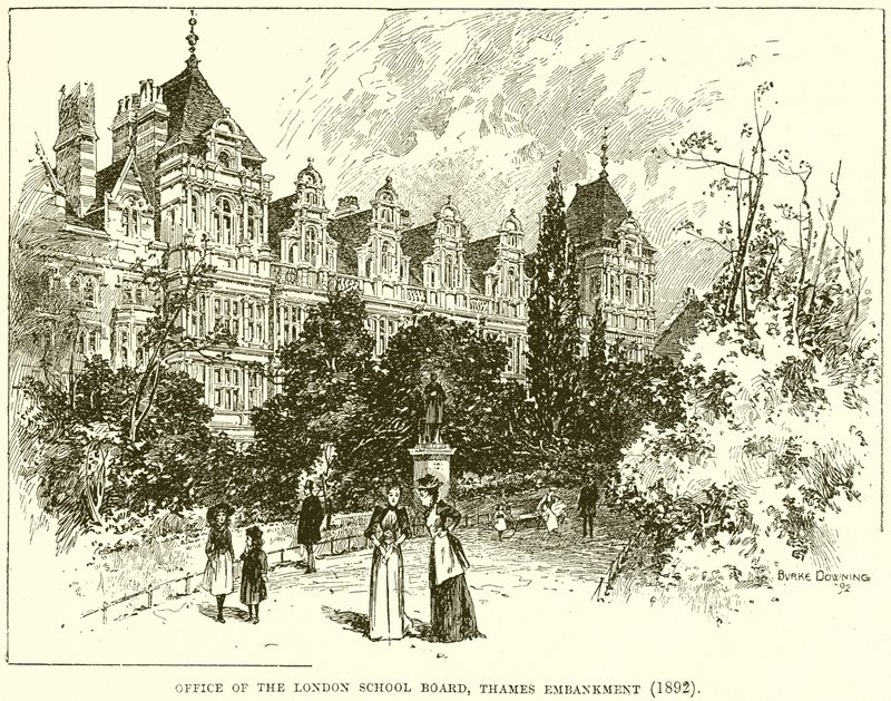 Lontoon koululautakunnan toimisto, Thames Embankment (1892) tekijältä English School