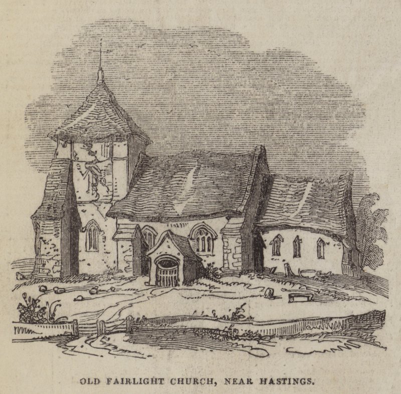 Old Fairlight Church, lähellä Hastingsia (kaiverrus) tekijältä English School