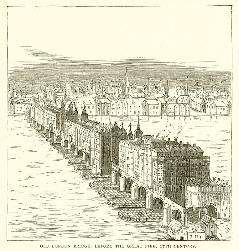 Old London Bridge, ennen suurta tulipaloa, 1600-luku tekijältä English School