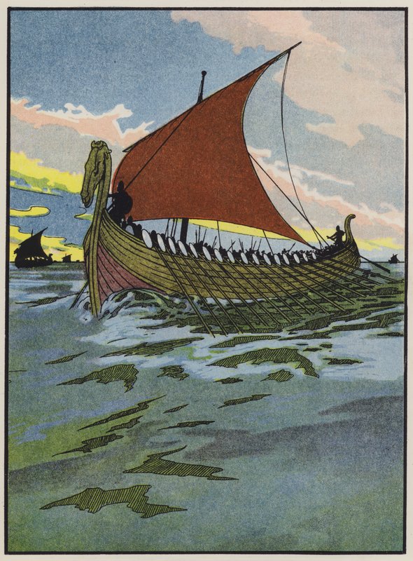 Yksi Alfred Suuren taistelulaivoista (värilitografia). tekijältä English School