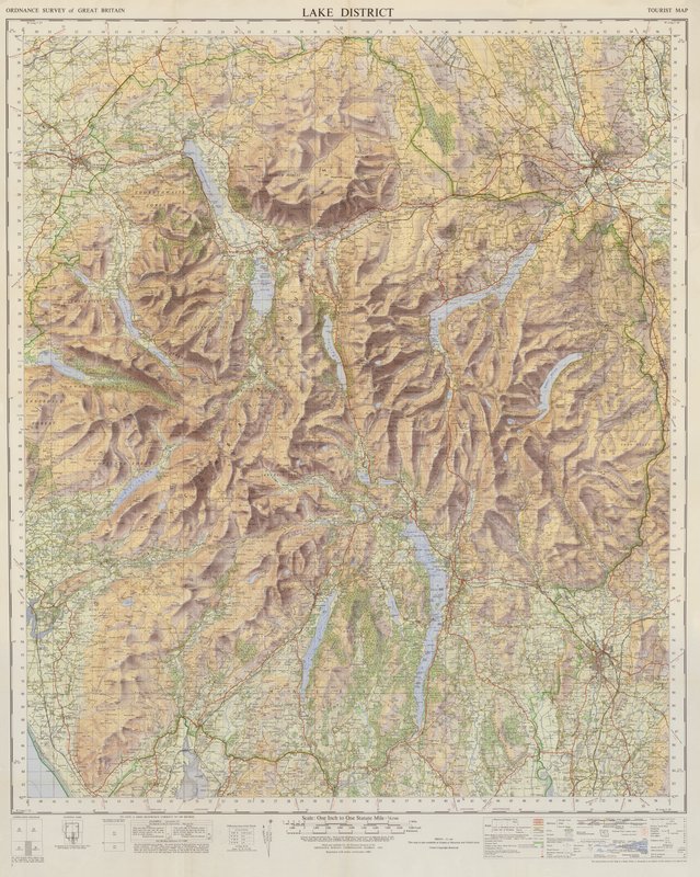 Ordnance Survey -kartta Lake Districtin alueesta (värilitro). tekijältä English School