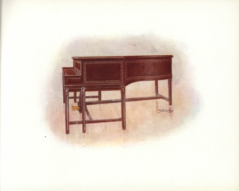 Sivu Steinway & Sons Art Catalogista (väri litho) tekijältä English School