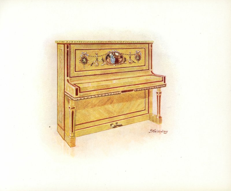 Sivu Steinway & Sons Art Catalogista (väri litho) tekijältä English School