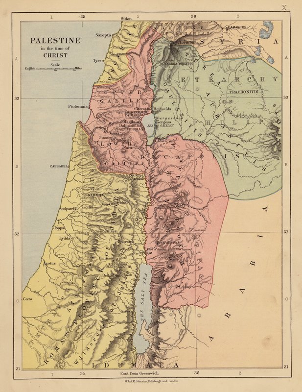 Palestiina Kristuksen aikana (värilitografia) tekijältä English School