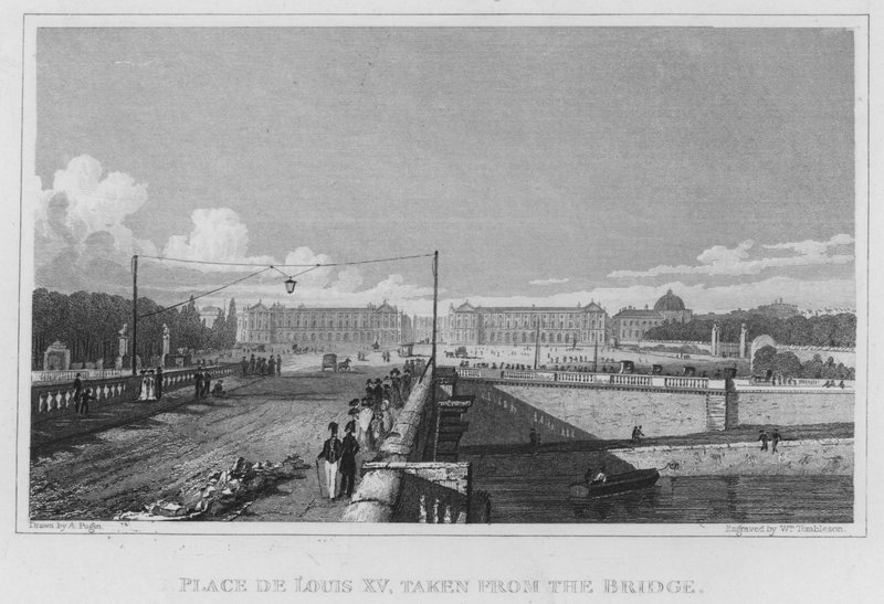 Pariisi, Place De Louis XV, otettu sillalta (kaiverrus) tekijältä English School